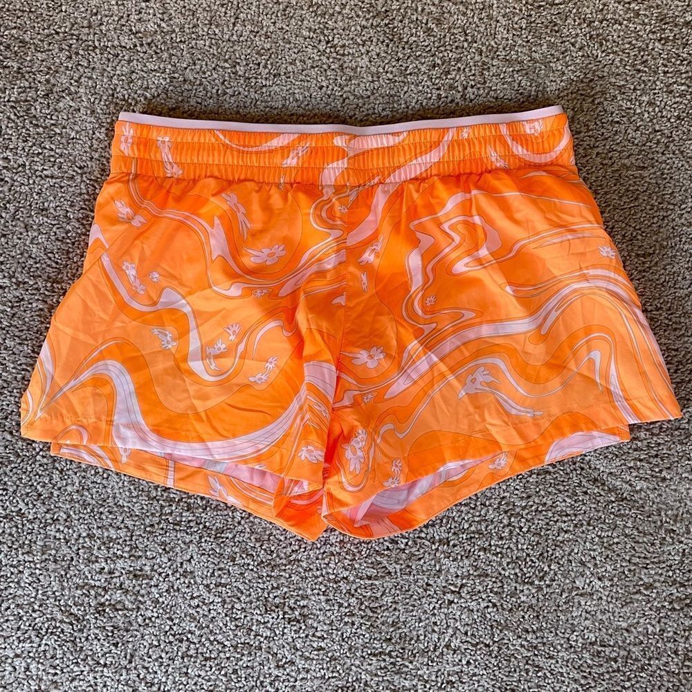 Fabletics Orange Patterned Athletic Shorts